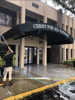 High Quailty concrete cleaning and awning cleaning service performed in Oak Ridge, Florida